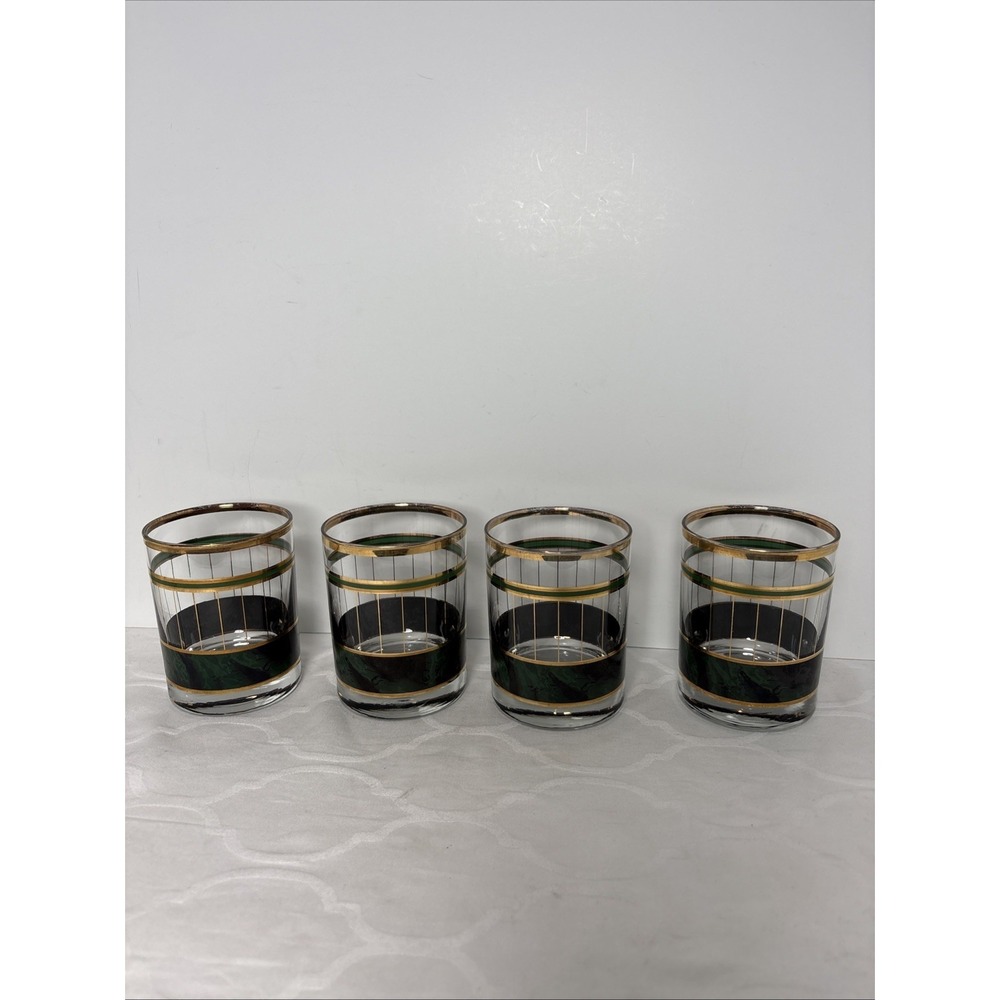 Vintage Culver Cocktail Glasses Green Marbled Gold On The Rocks Set Of 4